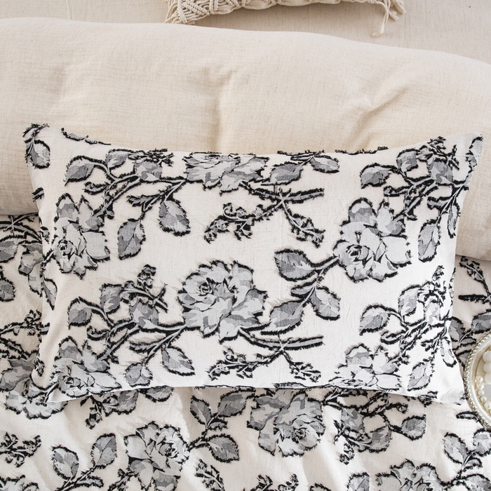 91家纺网 家纺一手货源 找家纺 仰望棉麻双层纱供应链 2026新款梦华录棉麻剪花高奢款四件套 梦华录-灰