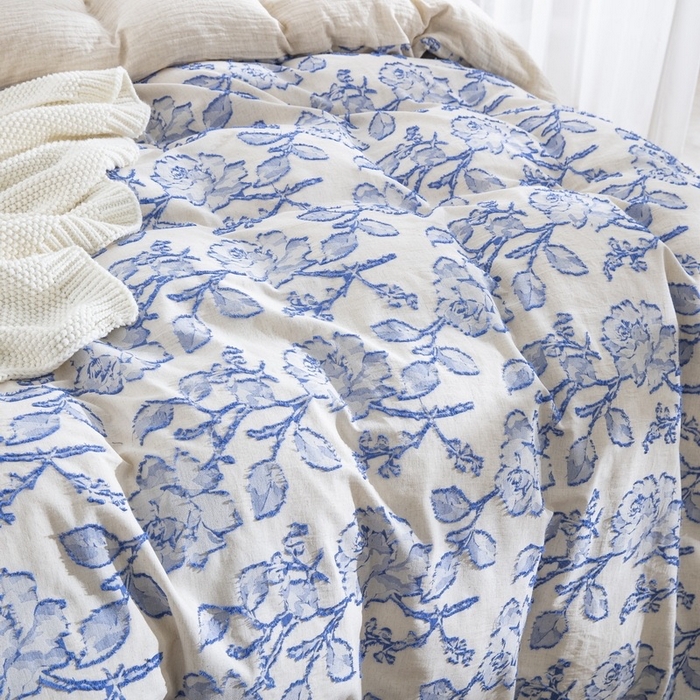 91家纺网 家纺一手货源 找家纺 仰望棉麻双层纱供应链 2026新款梦华录棉麻剪花高奢款四件套 梦华录-蓝