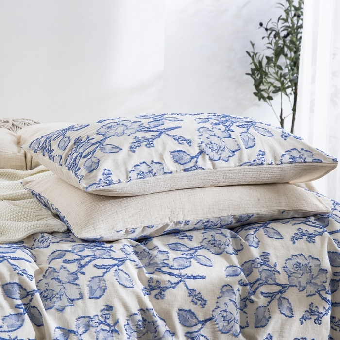 91家纺网 家纺一手货源 找家纺 仰望棉麻双层纱供应链 2026新款梦华录棉麻剪花高奢款四件套 梦华录-蓝