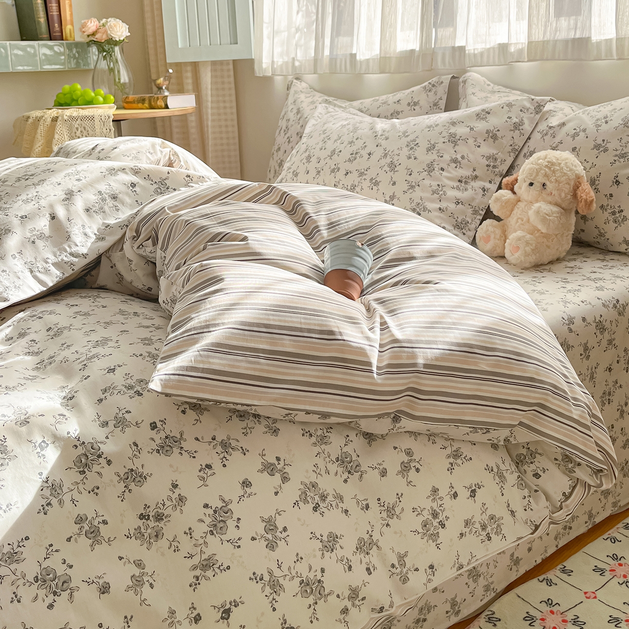 91家纺网 家纺一手货源 找家纺 花梦欣 2026新款全棉纯棉印花单品系列花卉款单被套被套单品单被套 复古诗笺