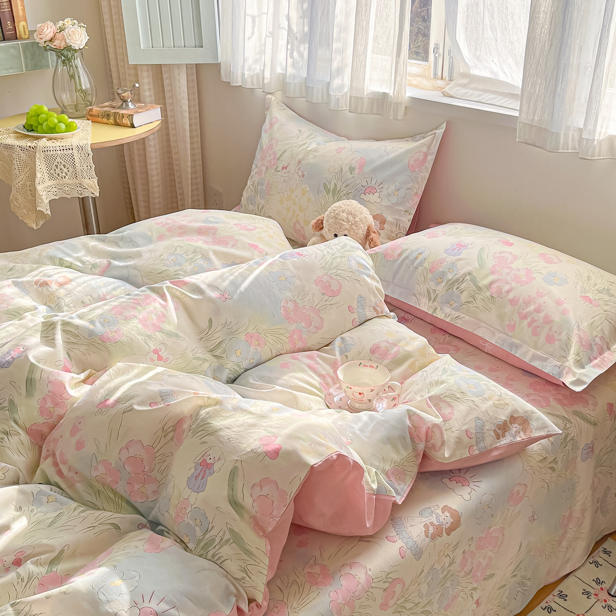 91家纺网 家纺一手货源 找家纺 花梦欣 2026新款全棉纯棉印花单品系列花卉款单被套被套单品单被套 花丛甜崽