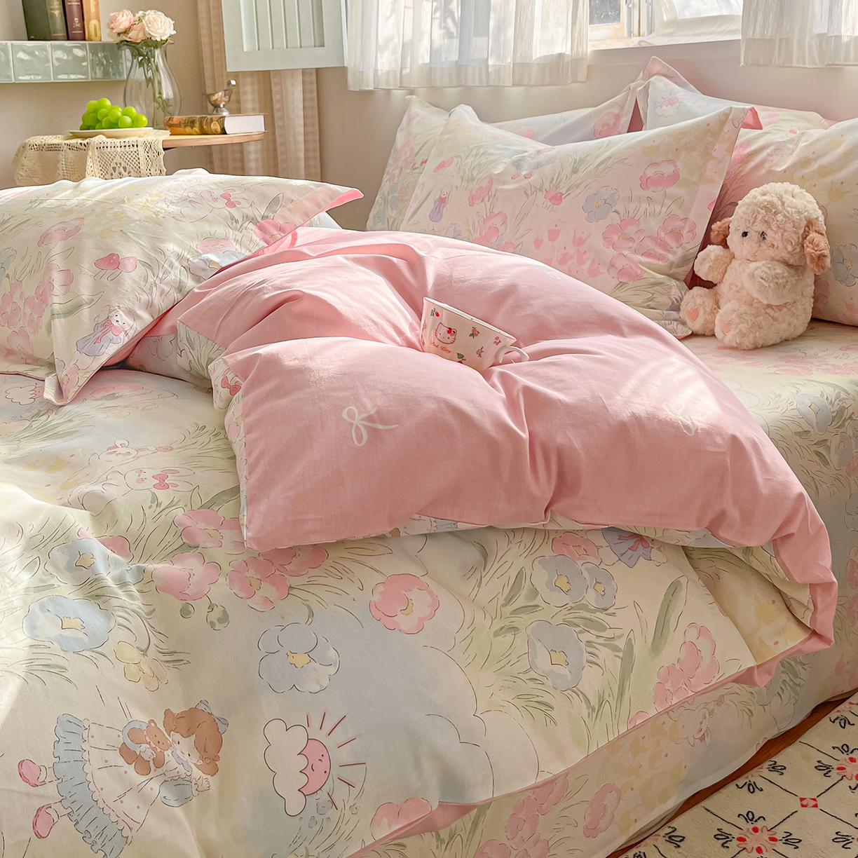 91家纺网 家纺一手货源 找家纺 花梦欣 2026新款全棉纯棉印花单品系列花卉款单被套被套单品单被套 花丛甜崽