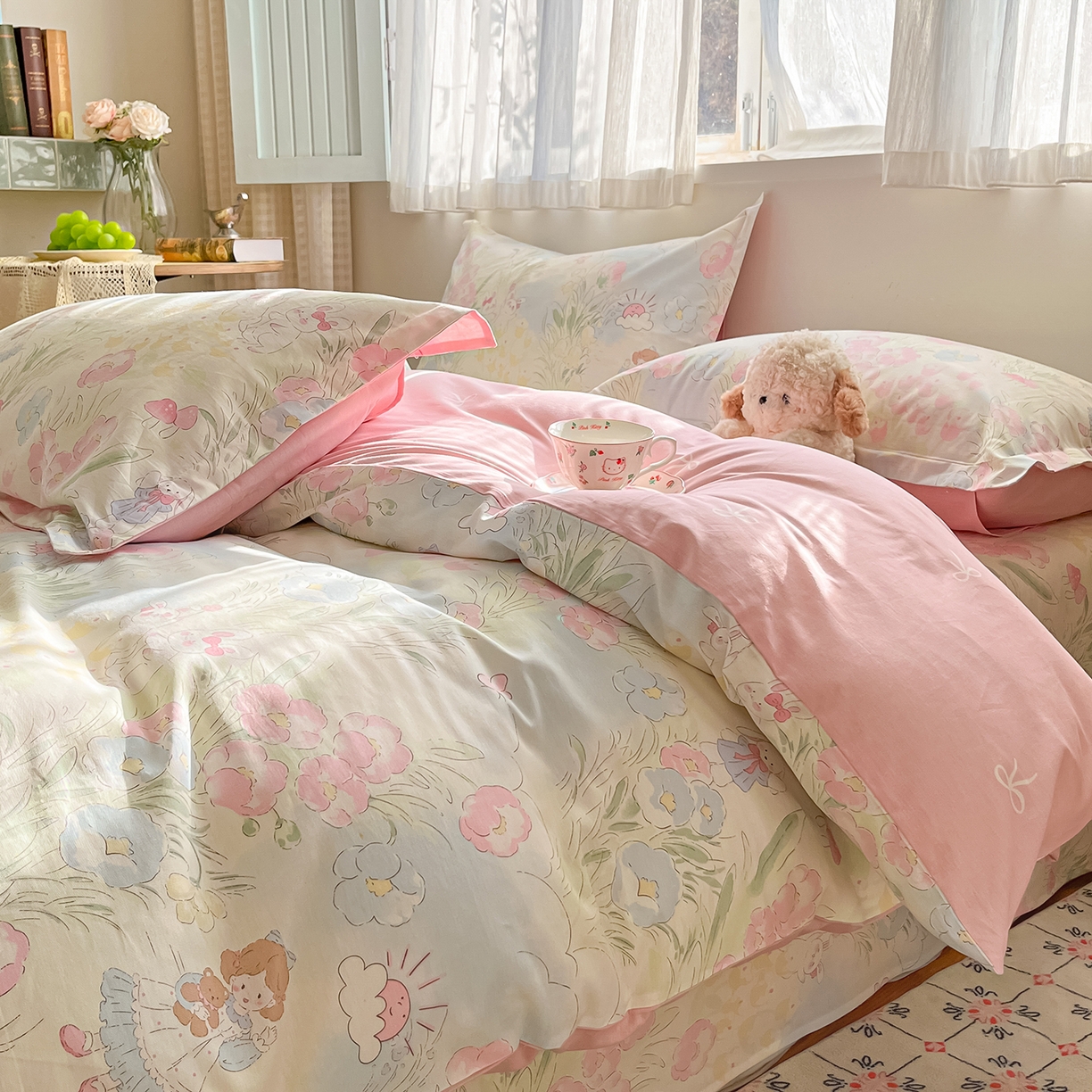 91家纺网 家纺一手货源 找家纺 花梦欣 2026新款全棉纯棉印花单品系列花卉款单被套被套单品单被套 花丛甜崽