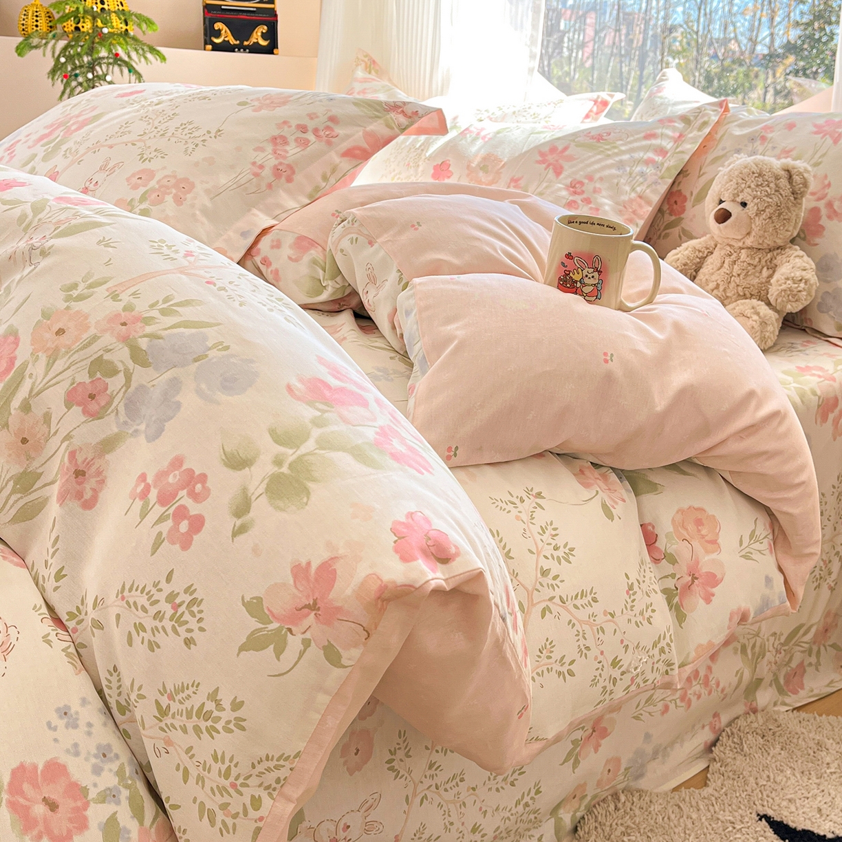 91家纺网 家纺一手货源 找家纺 花梦欣 2026新款全棉纯棉印花单品系列花卉款单被套被套单品单被套 花仙兔兔