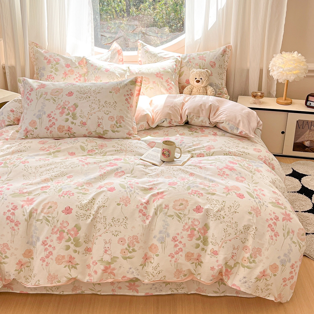 91家纺网 家纺一手货源 找家纺 花梦欣 2026新款全棉纯棉印花单品系列花卉款单被套被套单品单被套 花仙兔兔