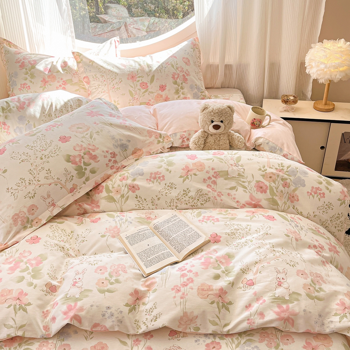 91家纺网 家纺一手货源 找家纺 花梦欣 2026新款全棉纯棉印花单品系列花卉款单被套被套单品单被套 花仙兔兔