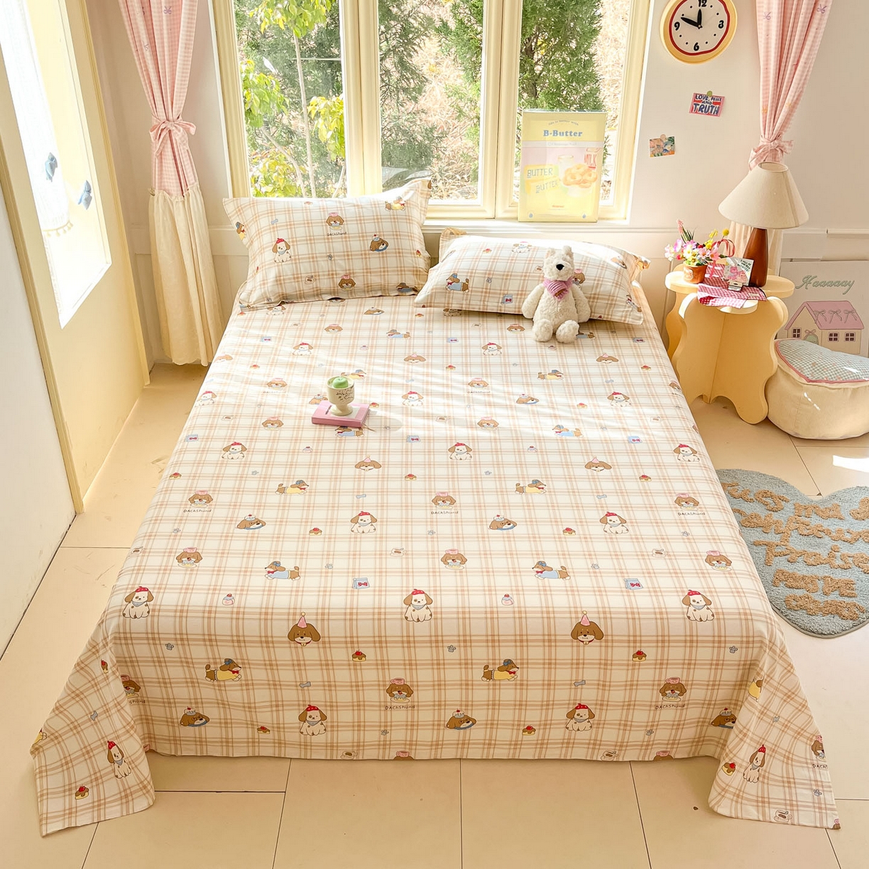 91家纺网 家纺一手货源 找家纺 莱通家纺 2026春夏新款全棉12868印花四件套单品系列-单床单 柯基小屋