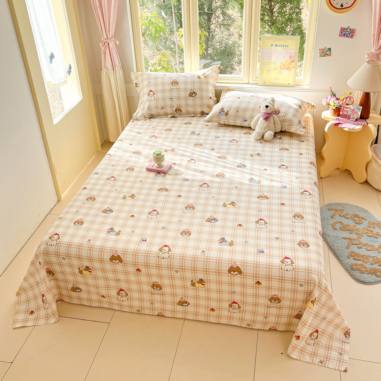 91家纺网 家纺一手货源 找家纺 莱通家纺 2026春夏新款全棉12868印花四件套单品系列-单床单 柯基小屋