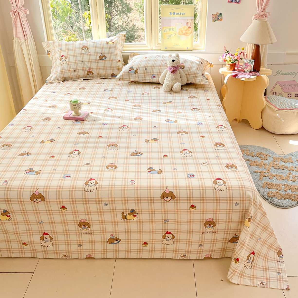 91家纺网 家纺一手货源 找家纺 莱通家纺 2026春夏新款全棉12868印花四件套单品系列-单床单 柯基小屋