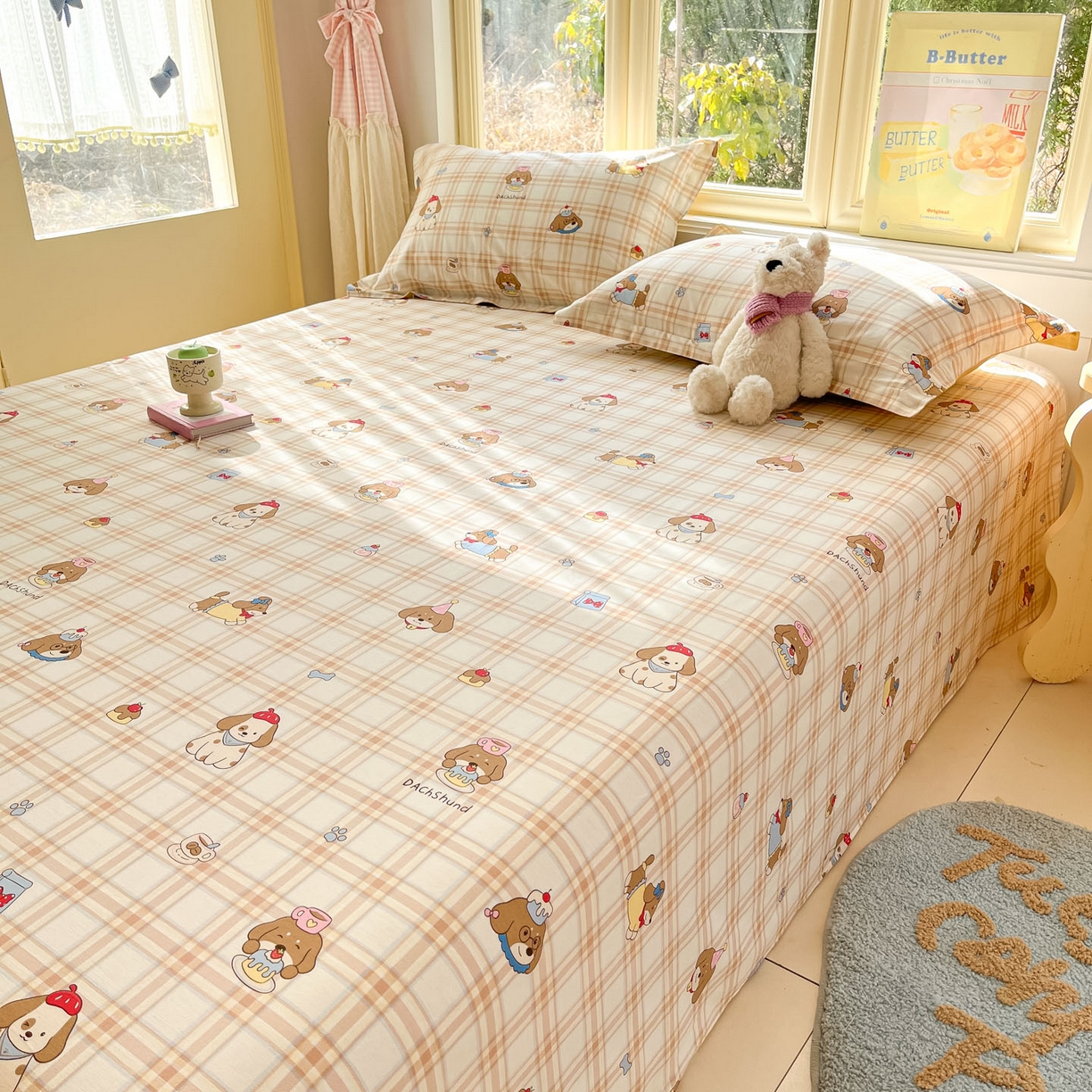 91家纺网 家纺一手货源 找家纺 莱通家纺 2026春夏新款全棉12868印花四件套单品系列-单床单 柯基小屋