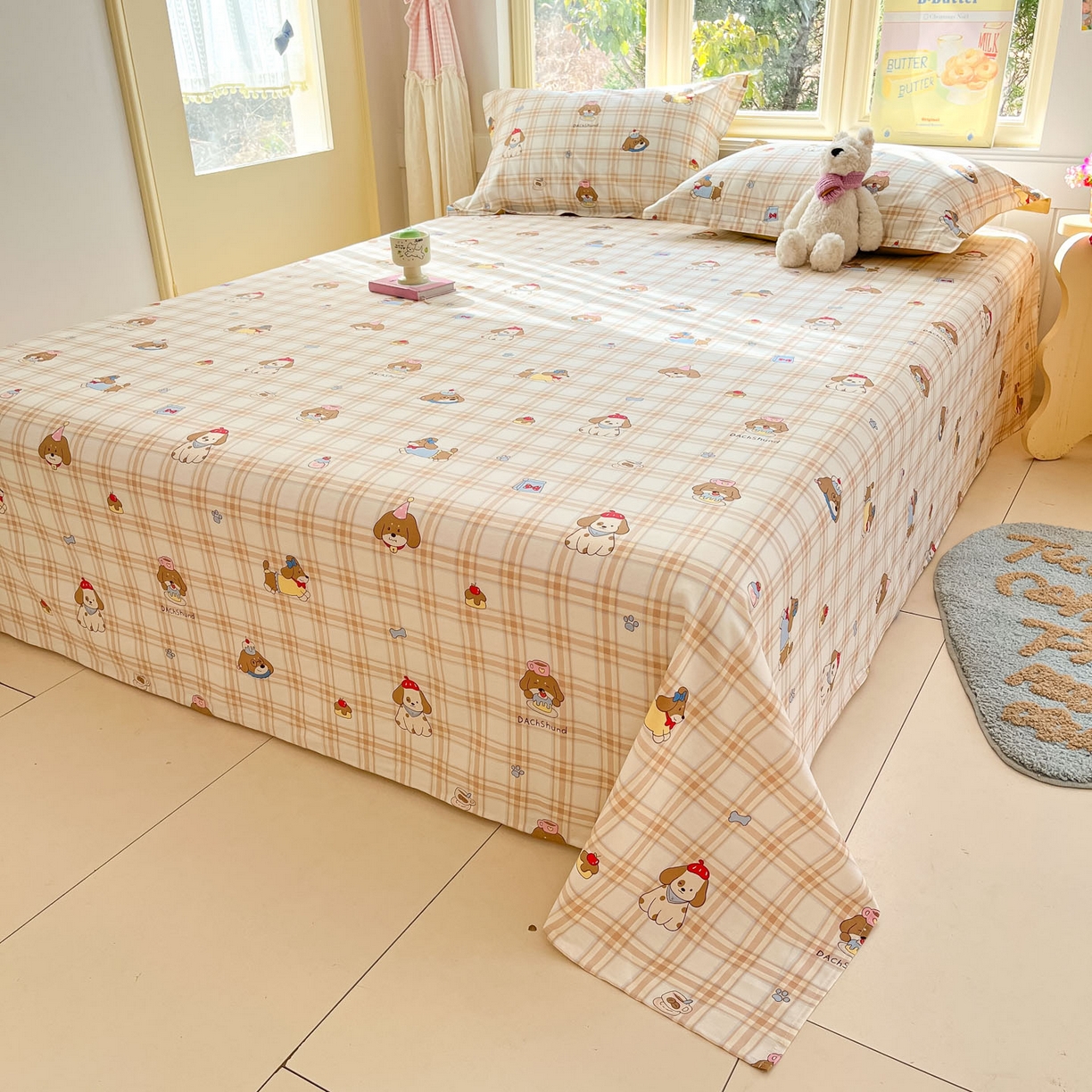 91家纺网 家纺一手货源 找家纺 莱通家纺 2026春夏新款全棉12868印花四件套单品系列-单床单 柯基小屋