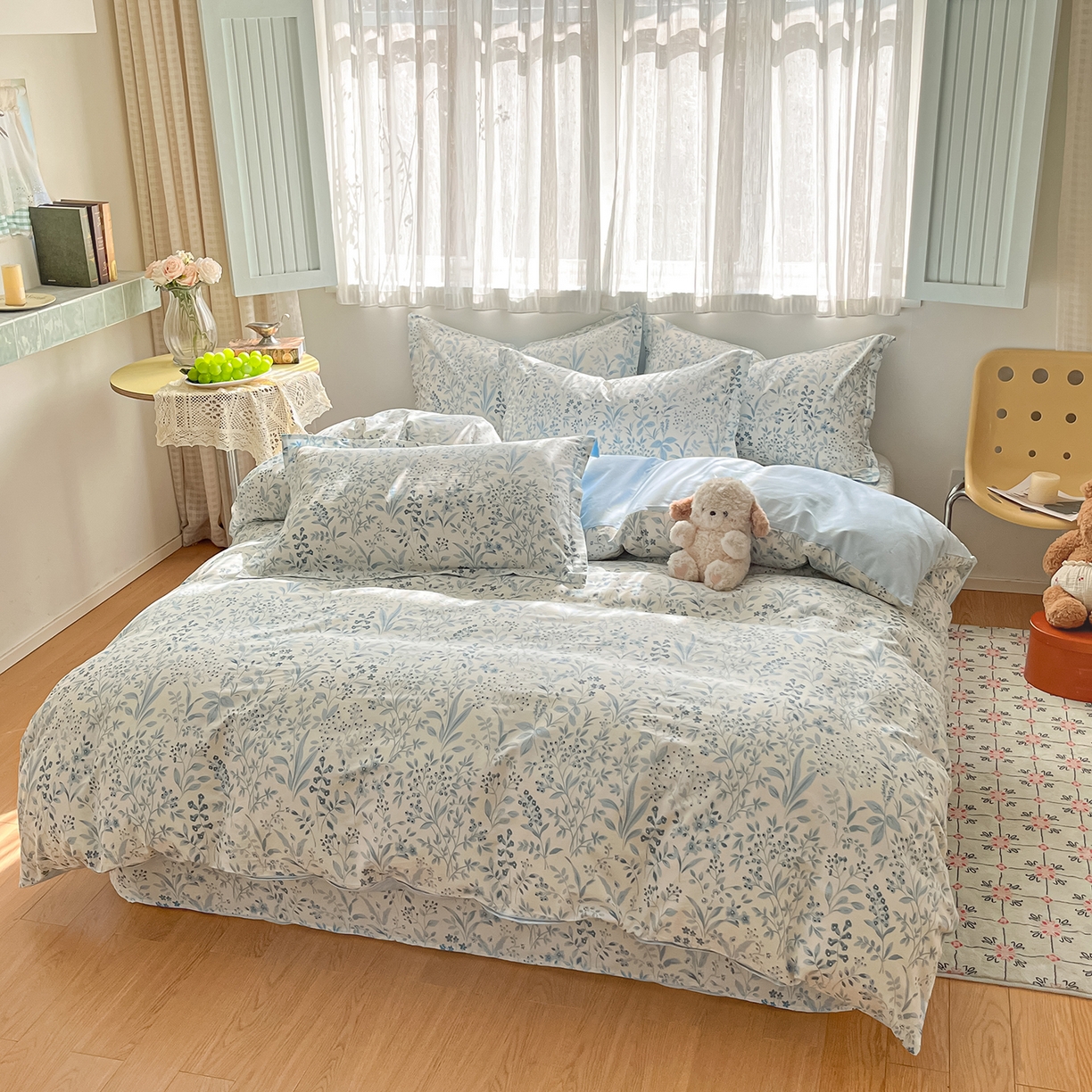 91家纺网 家纺一手货源 找家纺 花梦欣 2026新款全棉纯棉印花单品系列花卉款单被套被套单品单被套 蓝沫