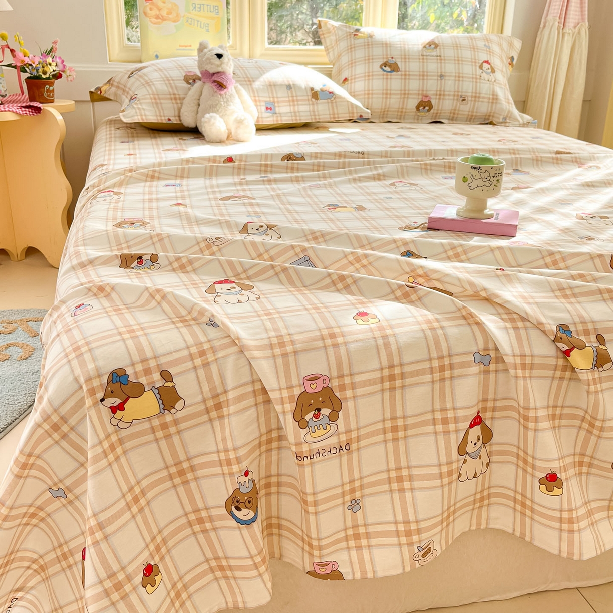 91家纺网 家纺一手货源 找家纺 莱通家纺 2026春夏新款全棉12868印花四件套单品系列-单床单 柯基小屋