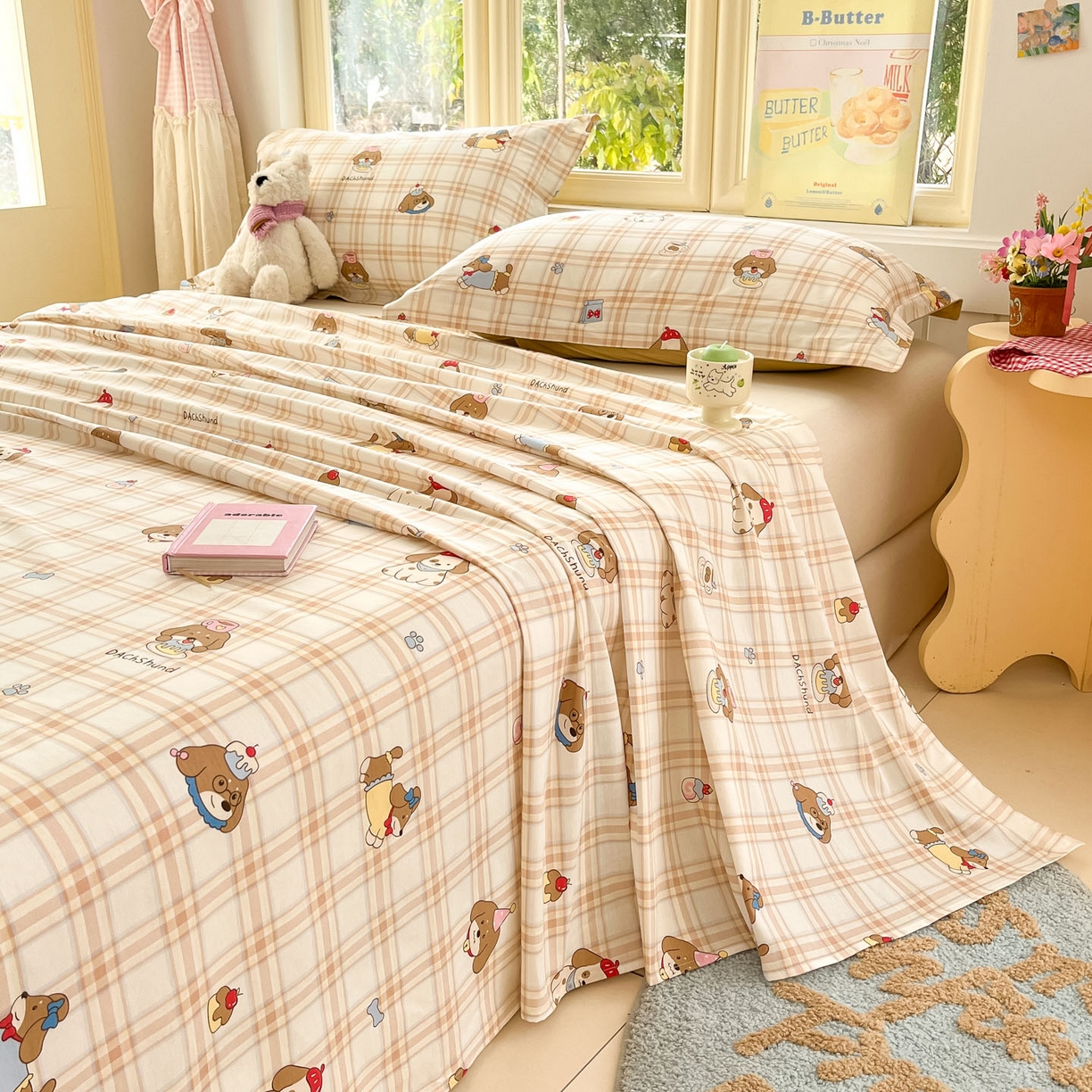 91家纺网 家纺一手货源 找家纺 莱通家纺 2026春夏新款全棉12868印花四件套单品系列-单床单 柯基小屋