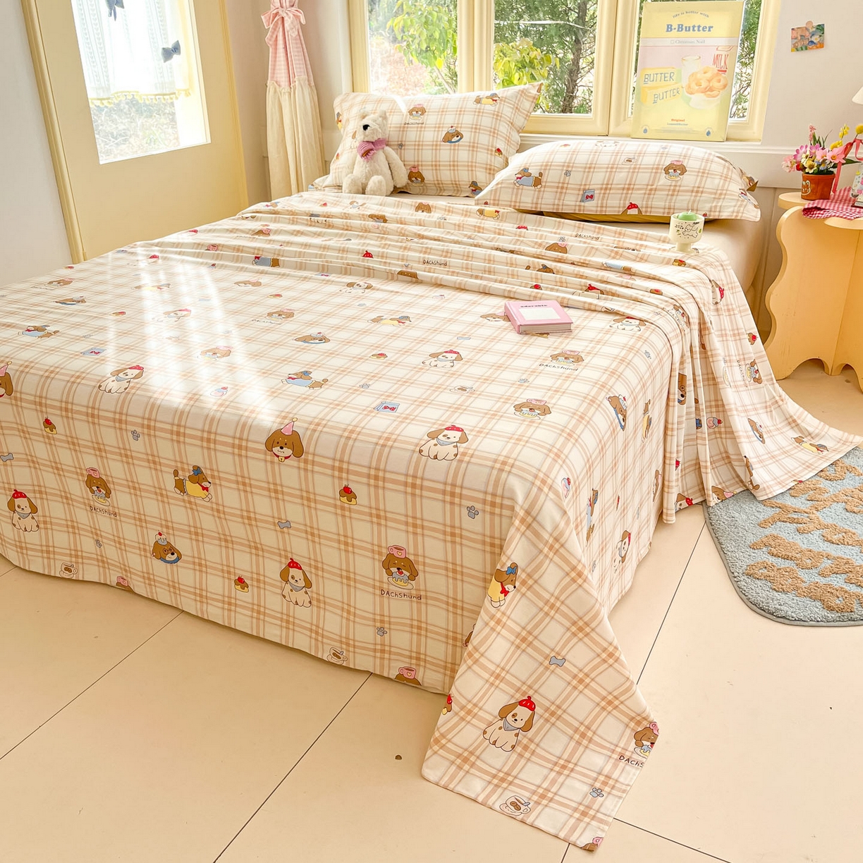 91家纺网 家纺一手货源 找家纺 莱通家纺 2026春夏新款全棉12868印花四件套单品系列-单床单 柯基小屋