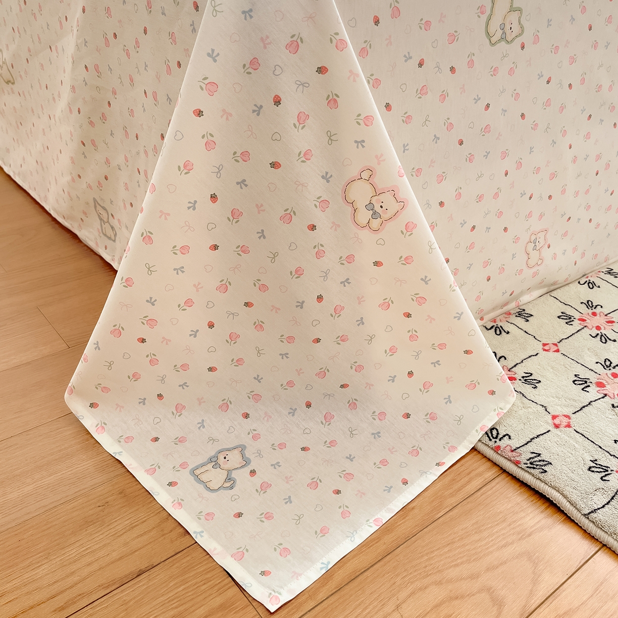 91家纺网 家纺一手货源 找家纺 花梦欣 2026新款全棉纯棉印花单品系列花卉款单被套被套单品单被套 玫瑰小狗