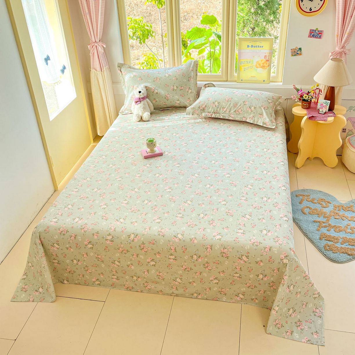 91家纺网 家纺一手货源 找家纺 莱通家纺 2026春夏新款全棉12868印花四件套单品系列-单床单 璃光浅梦