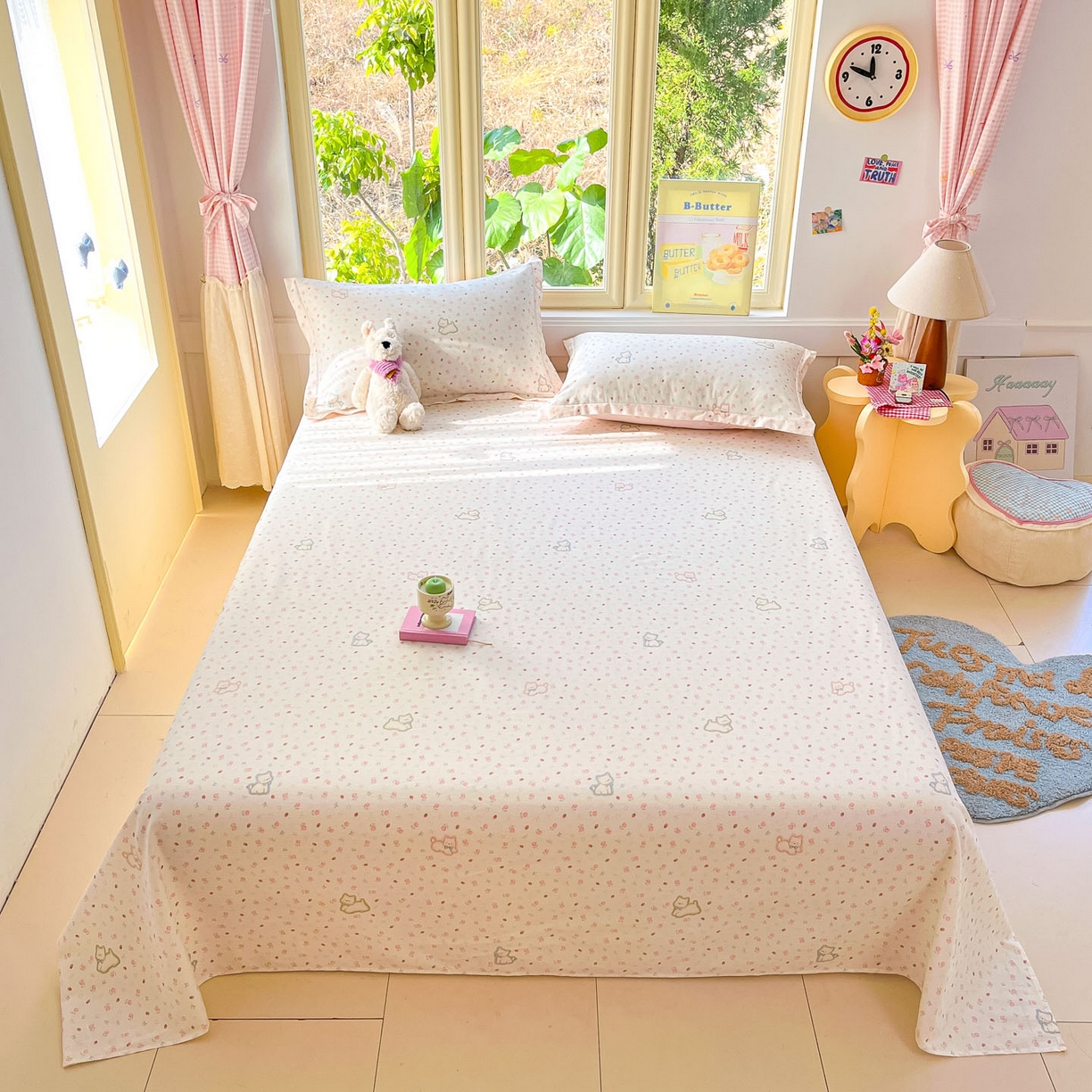 91家纺网 家纺一手货源 找家纺 莱通家纺 2026春夏新款全棉12868印花四件套单品系列-单床单 玫瑰小狗