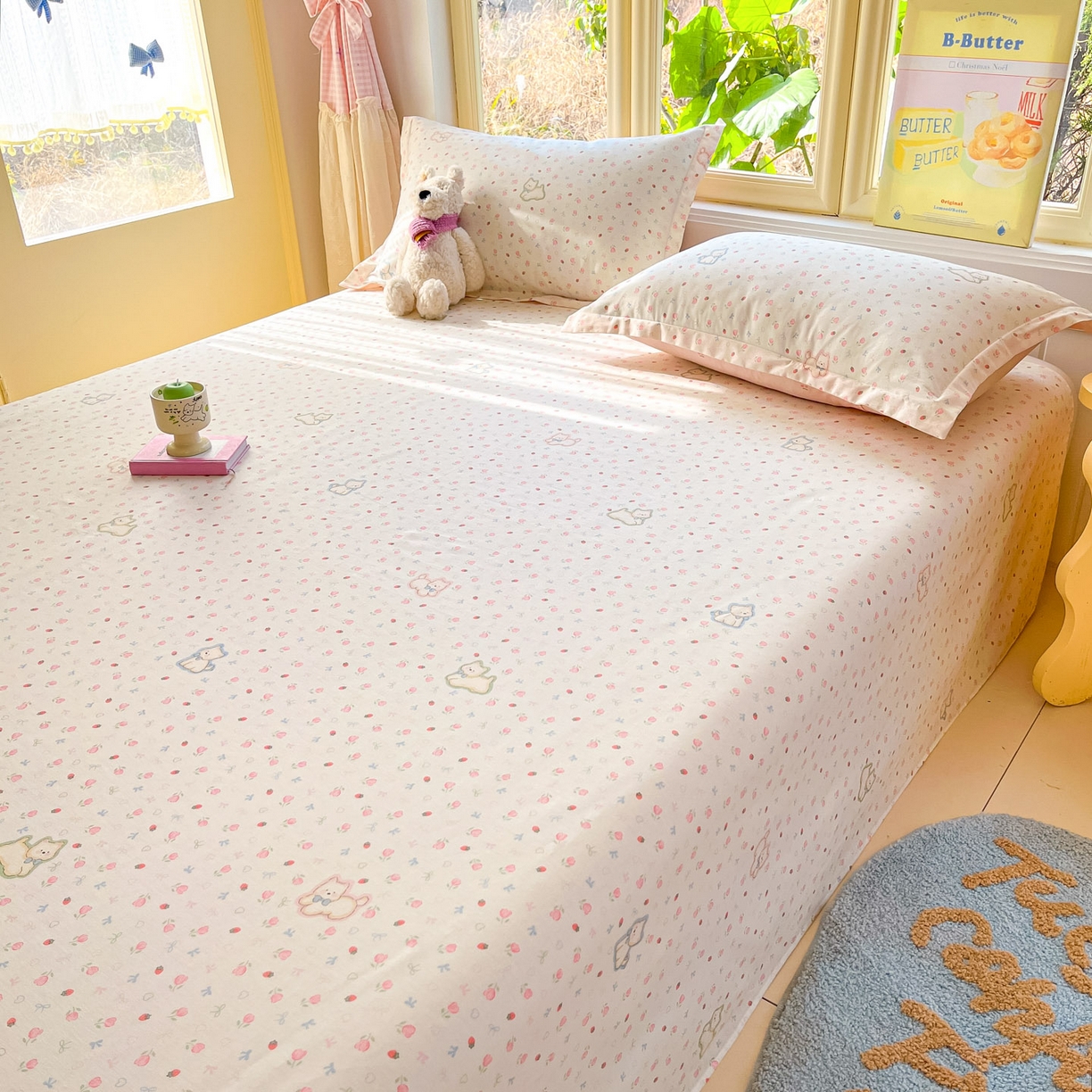 91家纺网 家纺一手货源 找家纺 莱通家纺 2026春夏新款全棉12868印花四件套单品系列-单床单 玫瑰小狗