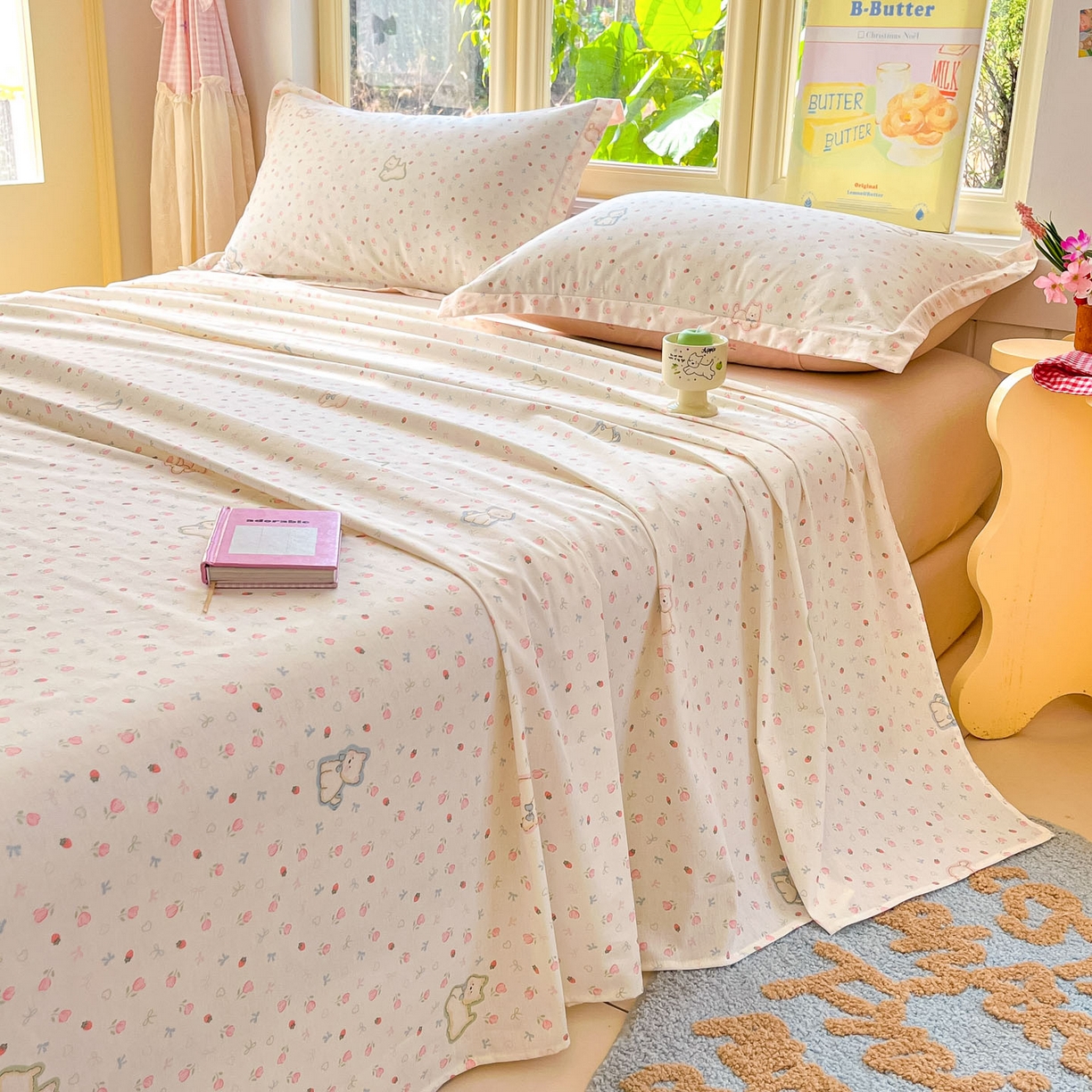 91家纺网 家纺一手货源 找家纺 莱通家纺 2026春夏新款全棉12868印花四件套单品系列-单床单 玫瑰小狗