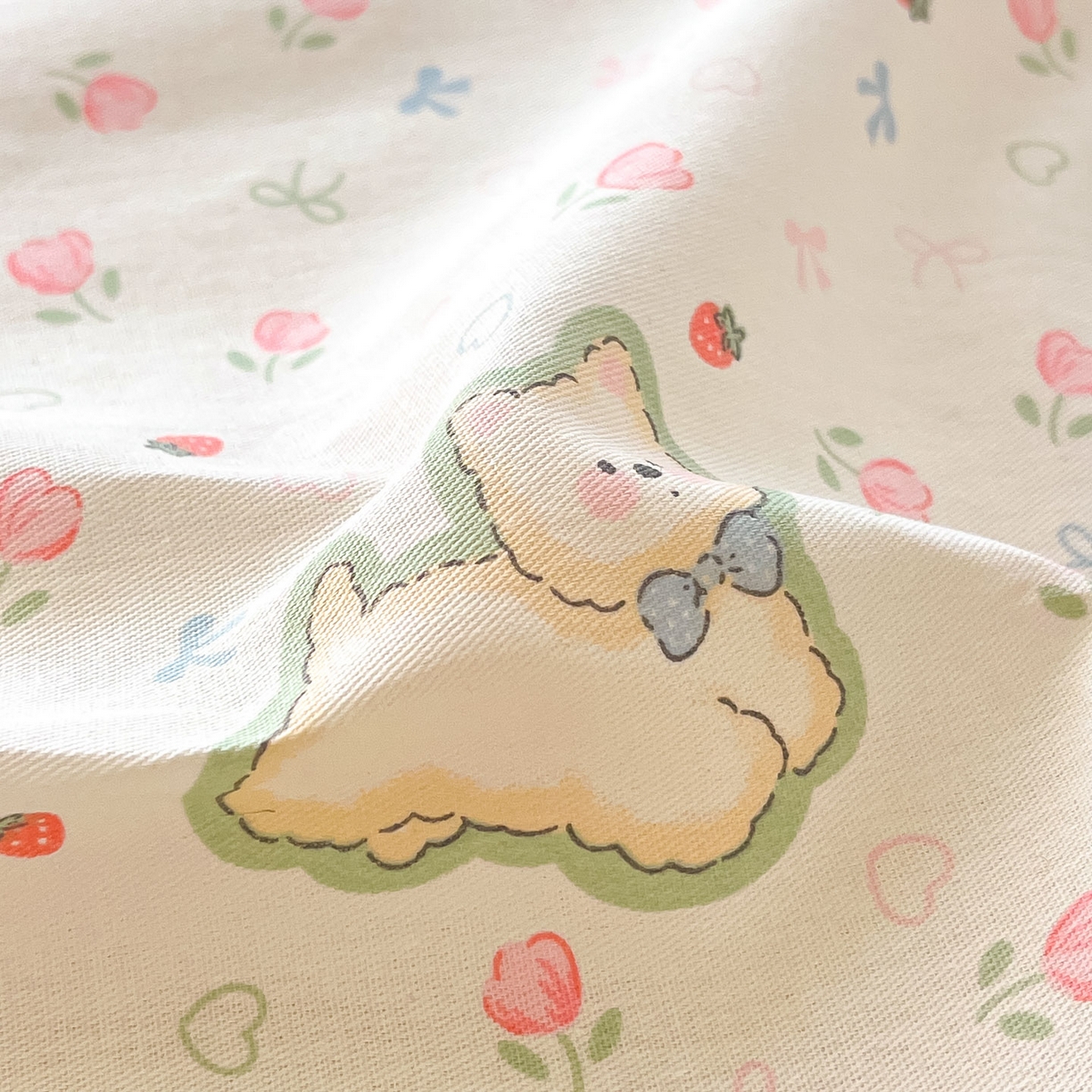 91家纺网 家纺一手货源 找家纺 莱通家纺 2026春夏新款全棉12868印花四件套单品系列-单床单 玫瑰小狗