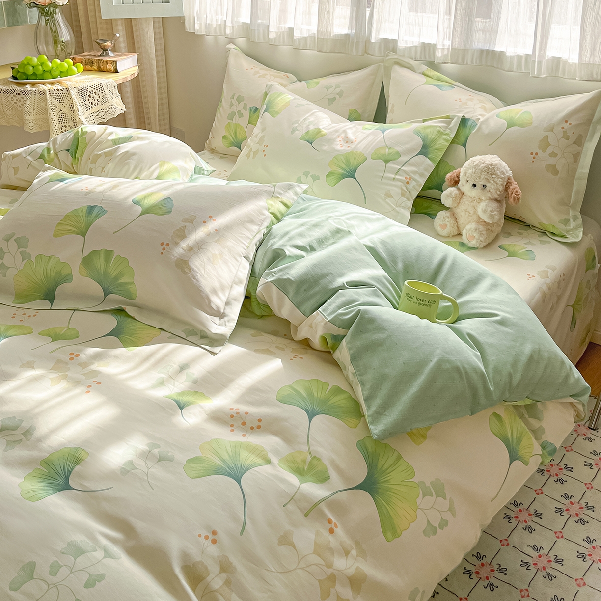 91家纺网 家纺一手货源 找家纺 花梦欣 2026新款全棉纯棉印花单品系列花卉款单被套被套单品单被套 青绿银杏