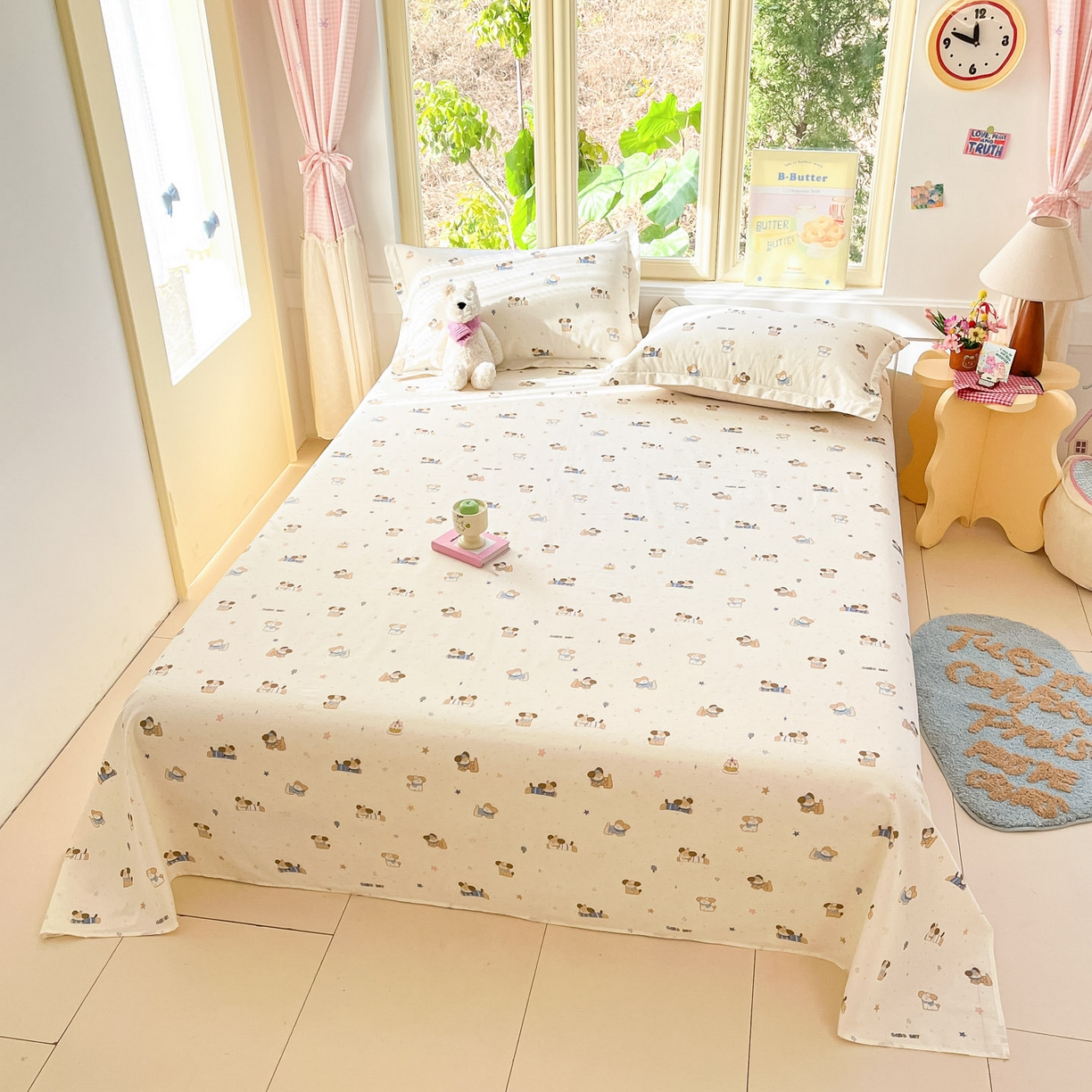 91家纺网 家纺一手货源 找家纺 莱通家纺 2026春夏新款全棉12868印花四件套单品系列-单床单 魔法小柴