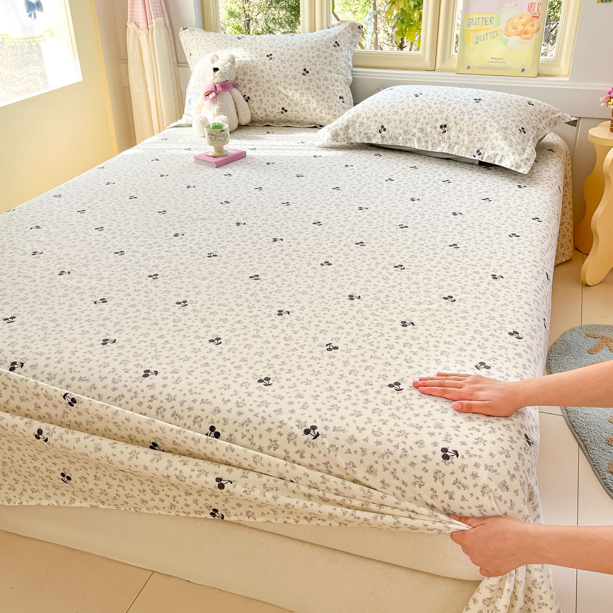 莱通家纺 2026春夏新款全棉12868印花四件套单品系列-单床单 墨兰樱桃