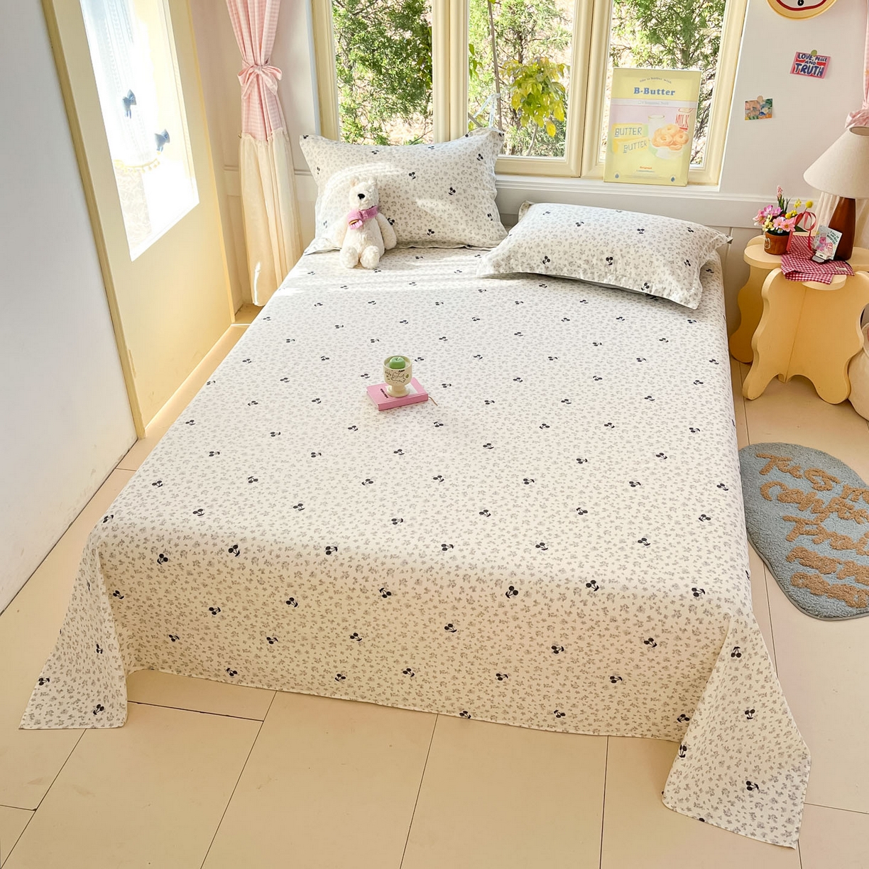 91家纺网 家纺一手货源 找家纺 莱通家纺 2026春夏新款全棉12868印花四件套单品系列-单床单 墨兰樱桃