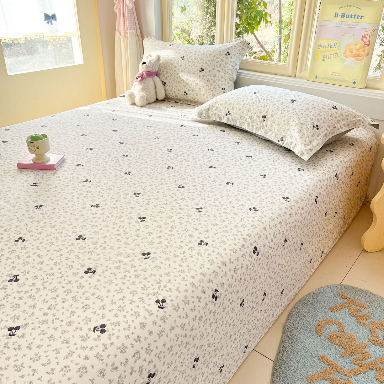 91家纺网 家纺一手货源 找家纺 莱通家纺 2026春夏新款全棉12868印花四件套单品系列-单床单 墨兰樱桃