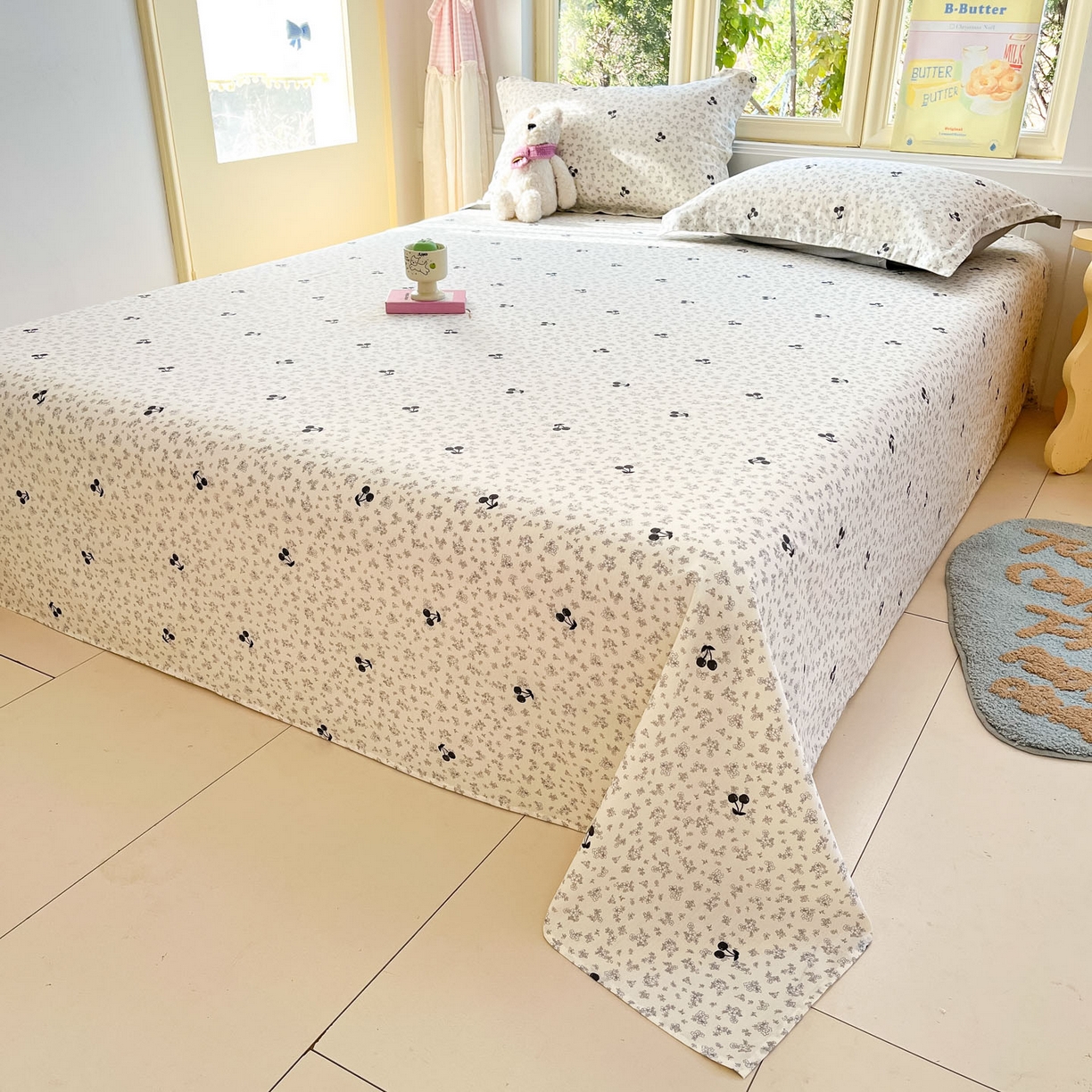 91家纺网 家纺一手货源 找家纺 莱通家纺 2026春夏新款全棉12868印花四件套单品系列-单床单 墨兰樱桃