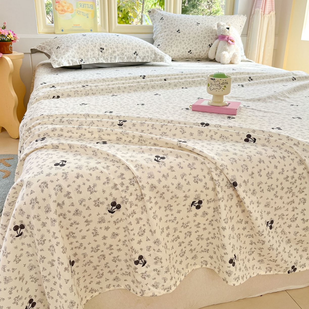 91家纺网 家纺一手货源 找家纺 莱通家纺 2026春夏新款全棉12868印花四件套单品系列-单床单 墨兰樱桃