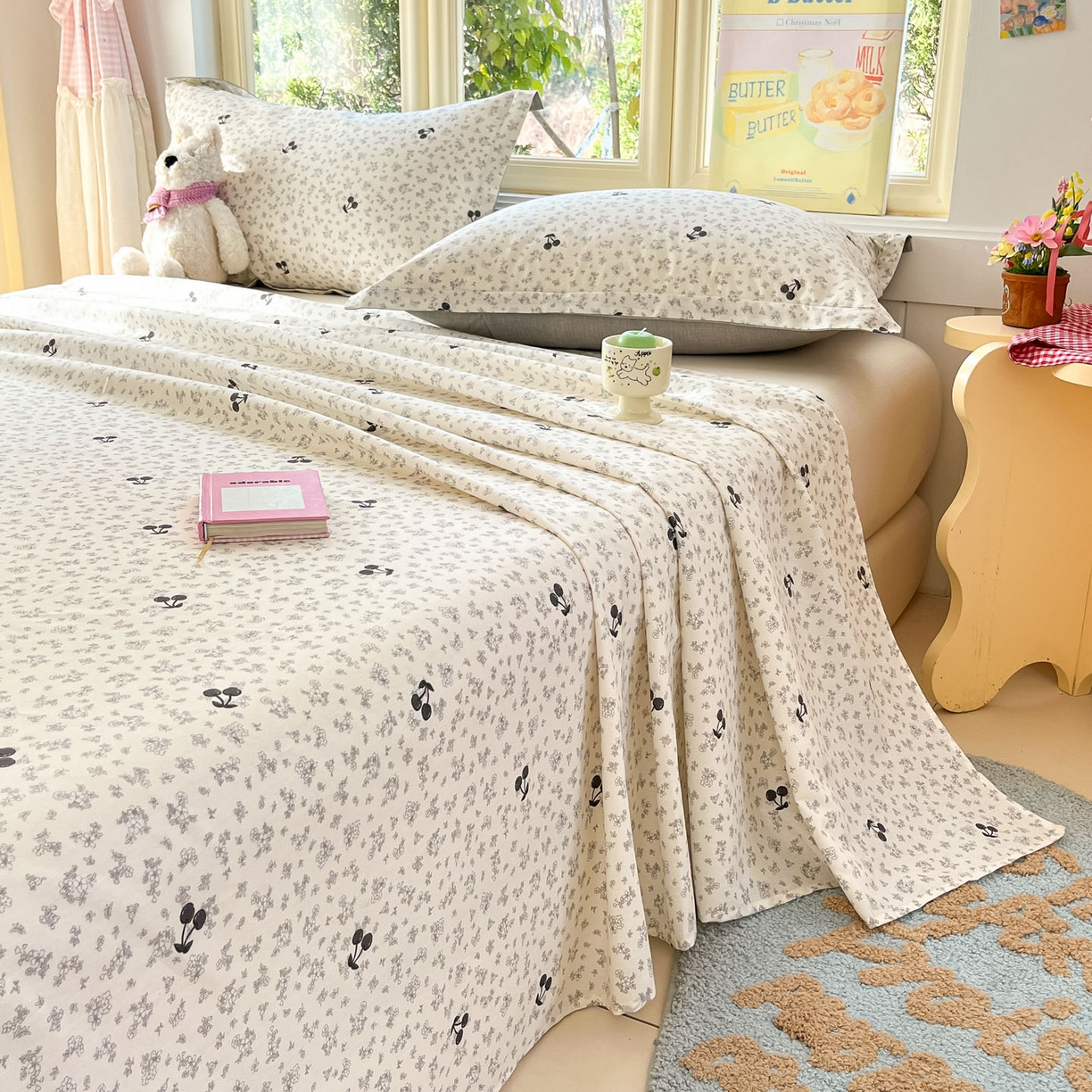 91家纺网 家纺一手货源 找家纺 莱通家纺 2026春夏新款全棉12868印花四件套单品系列-单床单 墨兰樱桃