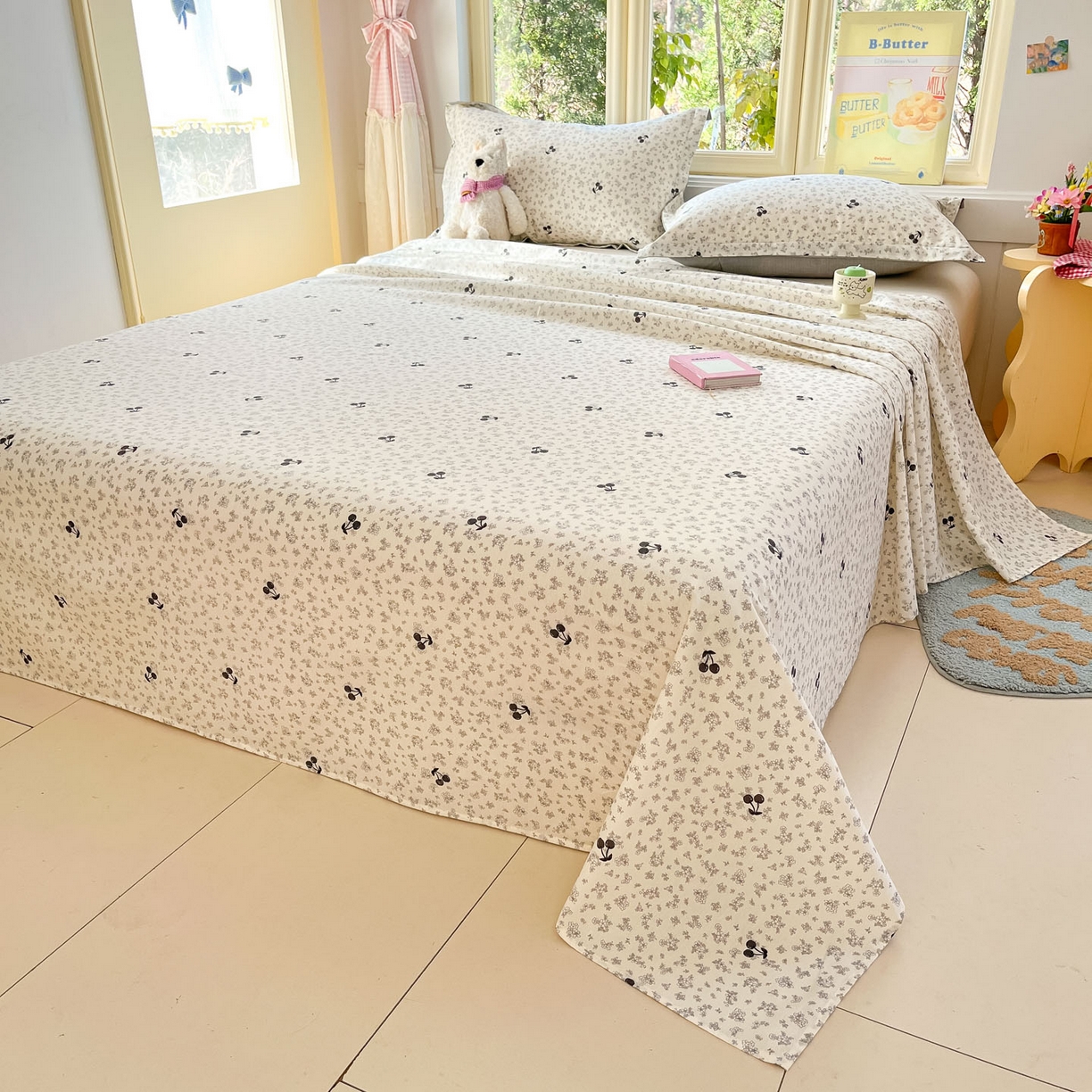 91家纺网 家纺一手货源 找家纺 莱通家纺 2026春夏新款全棉12868印花四件套单品系列-单床单 墨兰樱桃