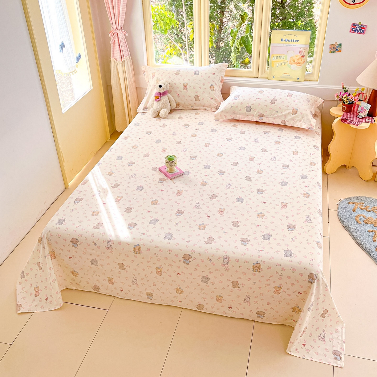 91家纺网 家纺一手货源 找家纺 莱通家纺 2026春夏新款全棉12868印花四件套单品系列-单床单 奶酪幼儿园