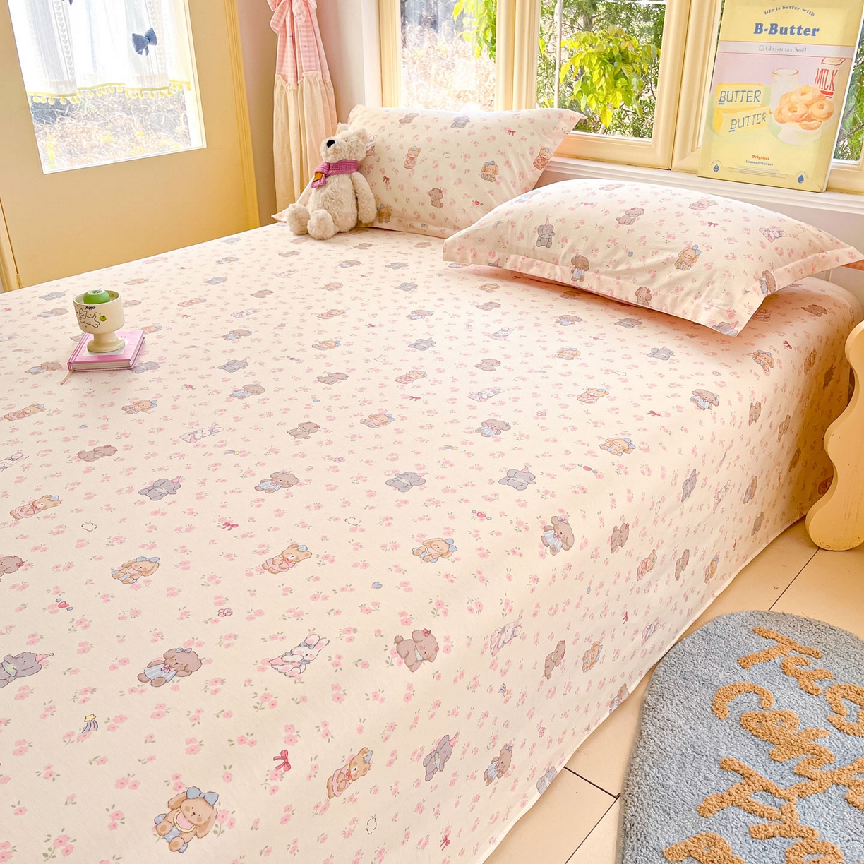 91家纺网 家纺一手货源 找家纺 莱通家纺 2026春夏新款全棉12868印花四件套单品系列-单床单 奶酪幼儿园