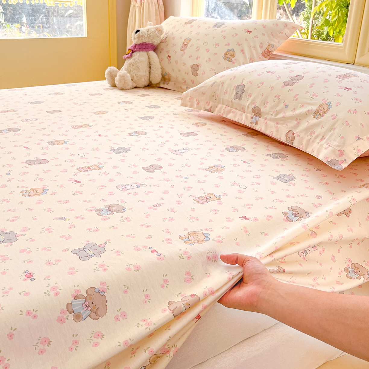 91家纺网 家纺一手货源 找家纺 莱通家纺 2026春夏新款全棉12868印花四件套单品系列-单床单 奶酪幼儿园