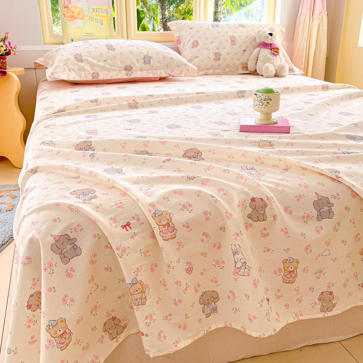 91家纺网 家纺一手货源 找家纺 莱通家纺 2026春夏新款全棉12868印花四件套单品系列-单床单 奶酪幼儿园