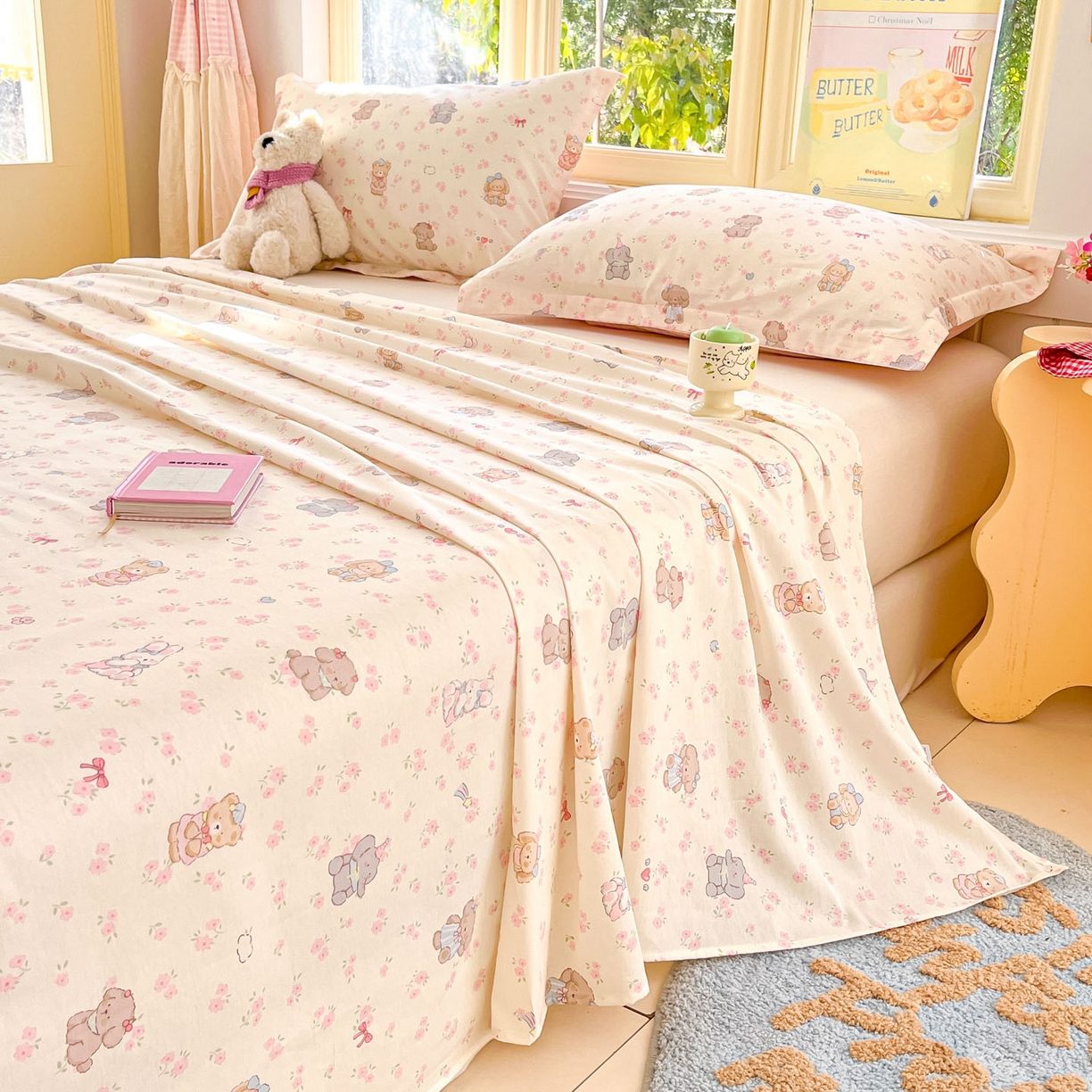 91家纺网 家纺一手货源 找家纺 莱通家纺 2026春夏新款全棉12868印花四件套单品系列-单床单 奶酪幼儿园