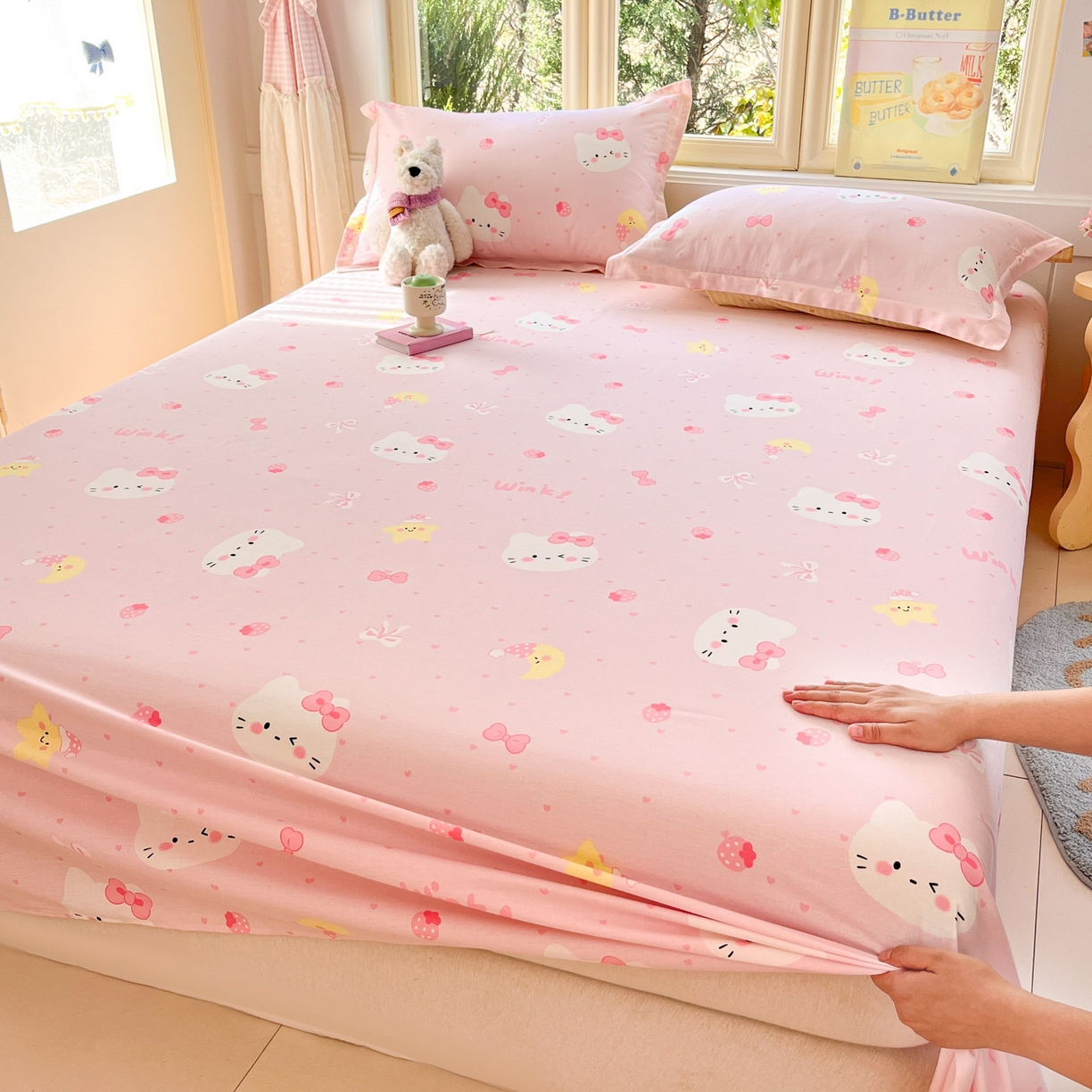 莱通家纺 2026春夏新款全棉12868印花四件套单品系列-单床单 奶油凯蒂