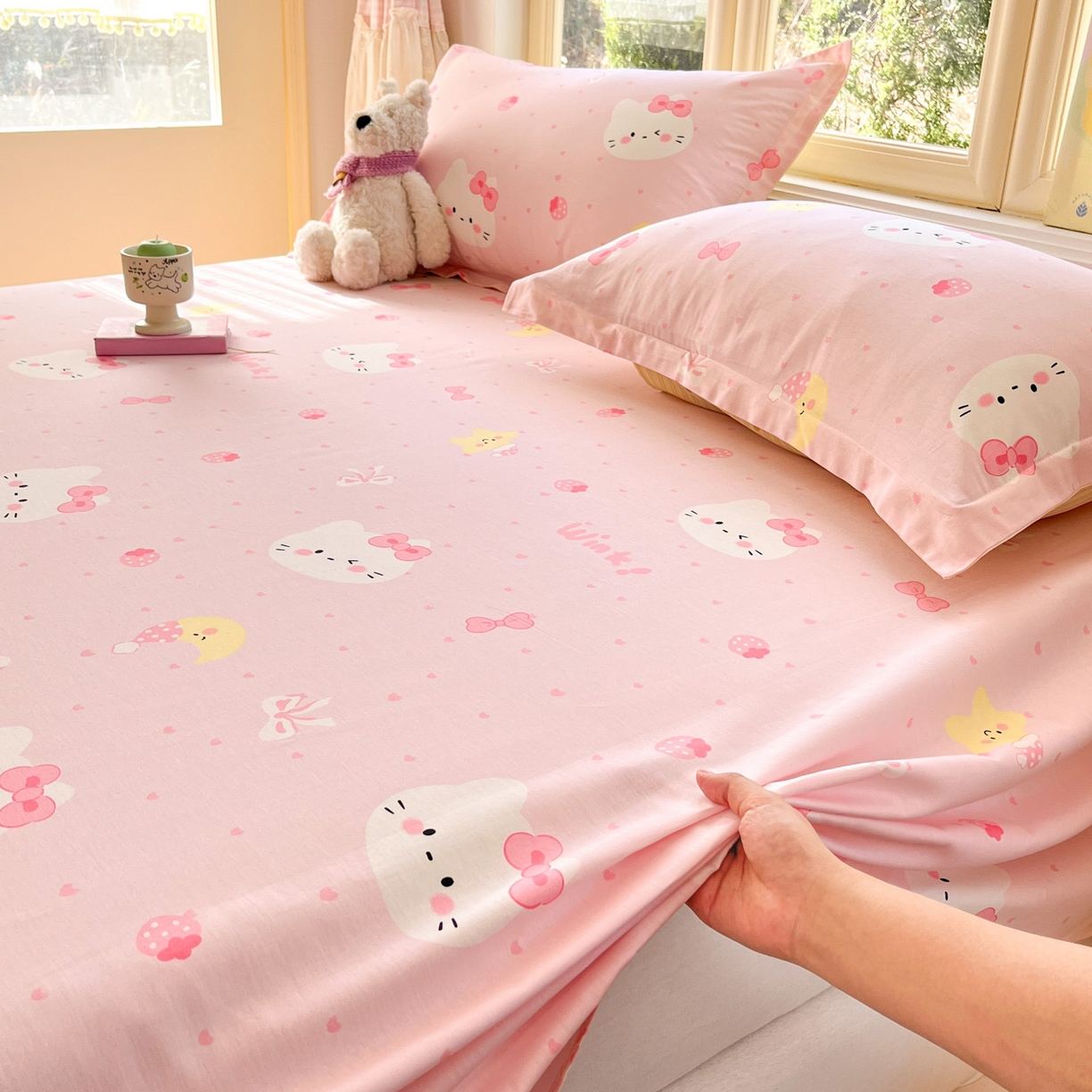 91家纺网 家纺一手货源 找家纺 莱通家纺 2026春夏新款全棉12868印花四件套单品系列-单床单 奶油凯蒂