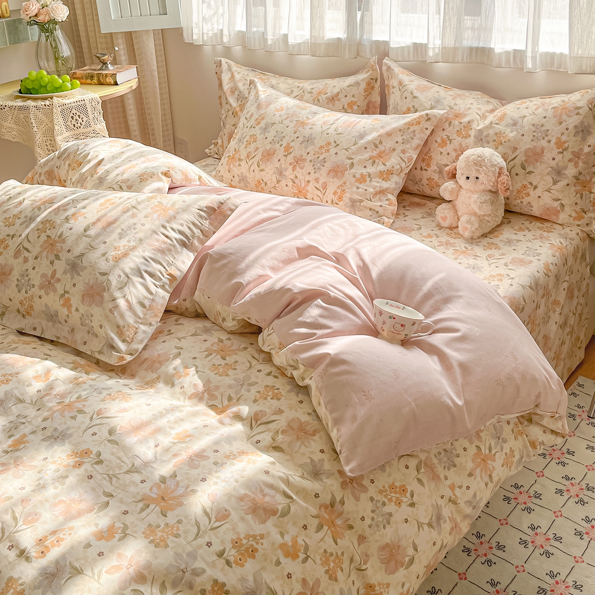 91家纺网 家纺一手货源 找家纺 花梦欣 2026新款全棉纯棉印花单品系列花卉款单被套被套单品单被套 苏糖咖