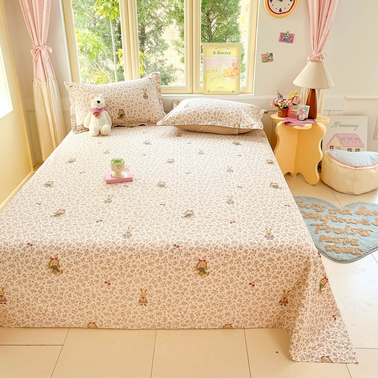 91家纺网 家纺一手货源 找家纺 莱通家纺 2026春夏新款全棉12868印花四件套单品系列-单床单 帕丁顿兔兔