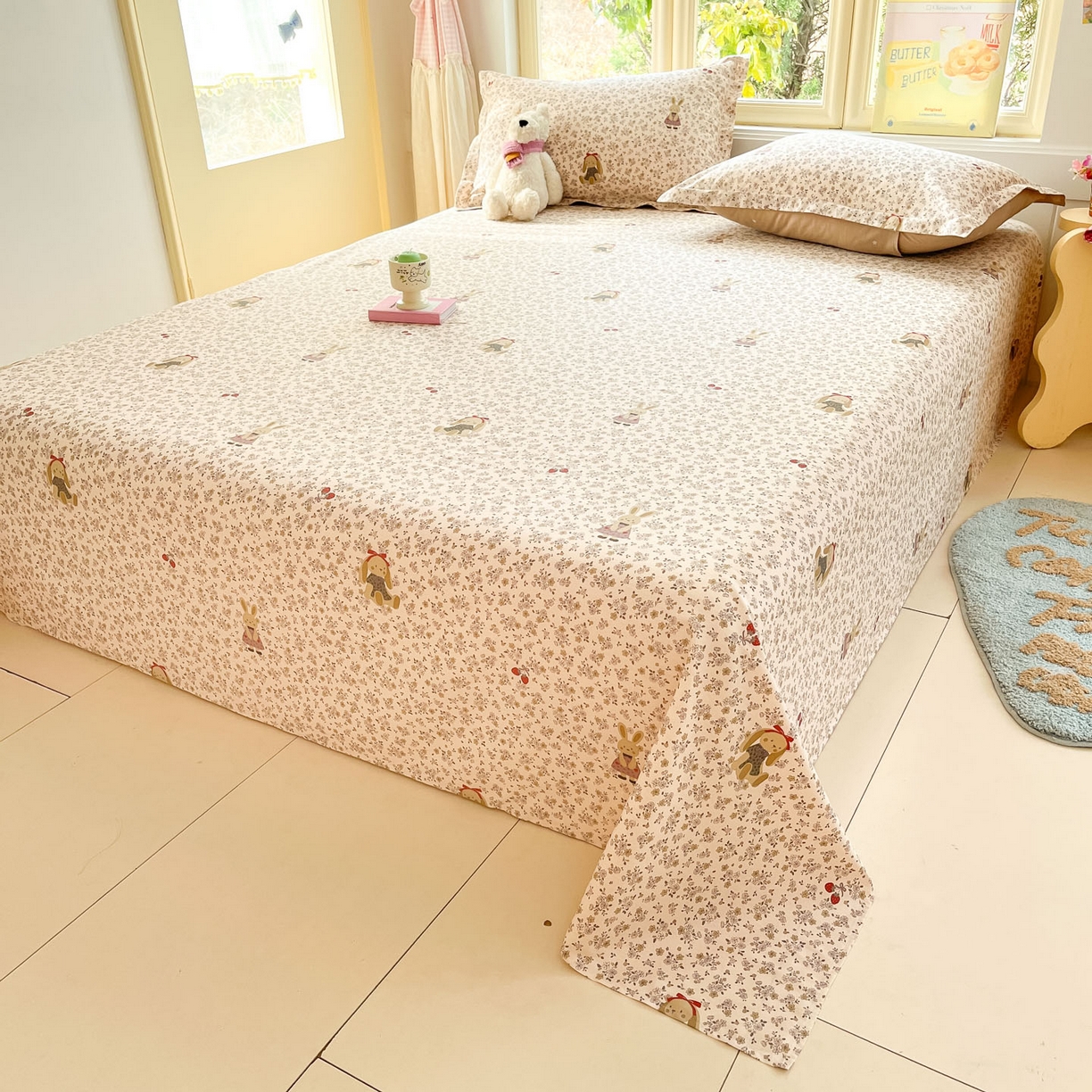 91家纺网 家纺一手货源 找家纺 莱通家纺 2026春夏新款全棉12868印花四件套单品系列-单床单 帕丁顿兔兔