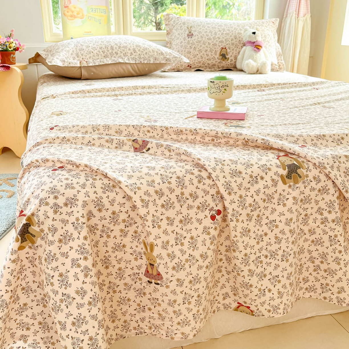 91家纺网 家纺一手货源 找家纺 莱通家纺 2026春夏新款全棉12868印花四件套单品系列-单床单 帕丁顿兔兔