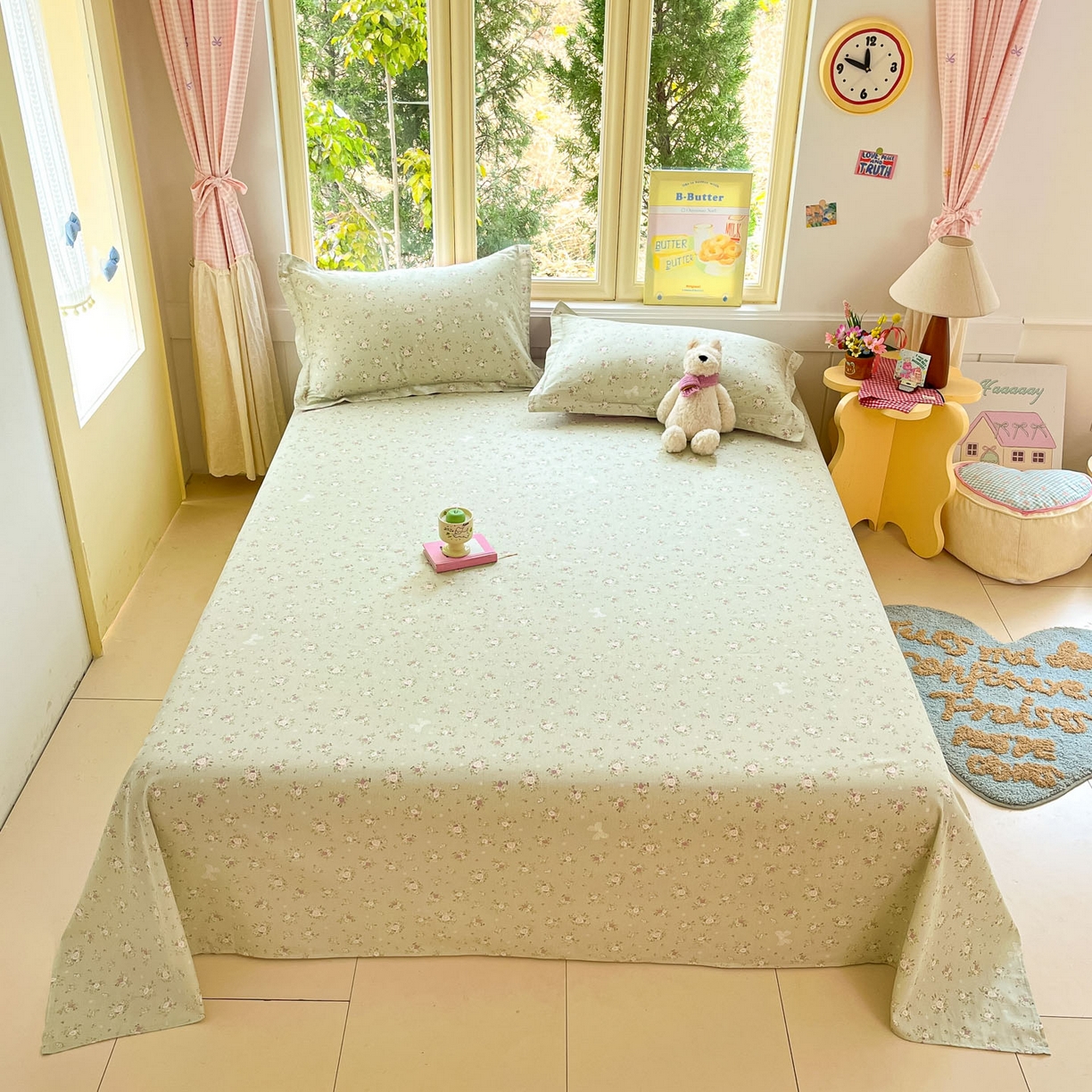 91家纺网 家纺一手货源 找家纺 莱通家纺 2026春夏新款全棉12868印花四件套单品系列-单床单 浅夏雏菊