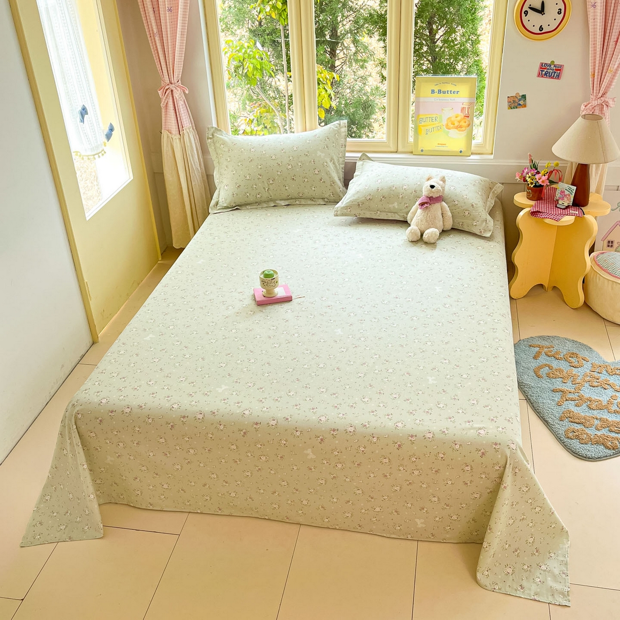 91家纺网 家纺一手货源 找家纺 莱通家纺 2026春夏新款全棉12868印花四件套单品系列-单床单 浅夏雏菊