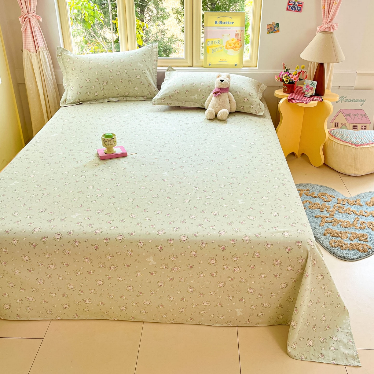 91家纺网 家纺一手货源 找家纺 莱通家纺 2026春夏新款全棉12868印花四件套单品系列-单床单 浅夏雏菊