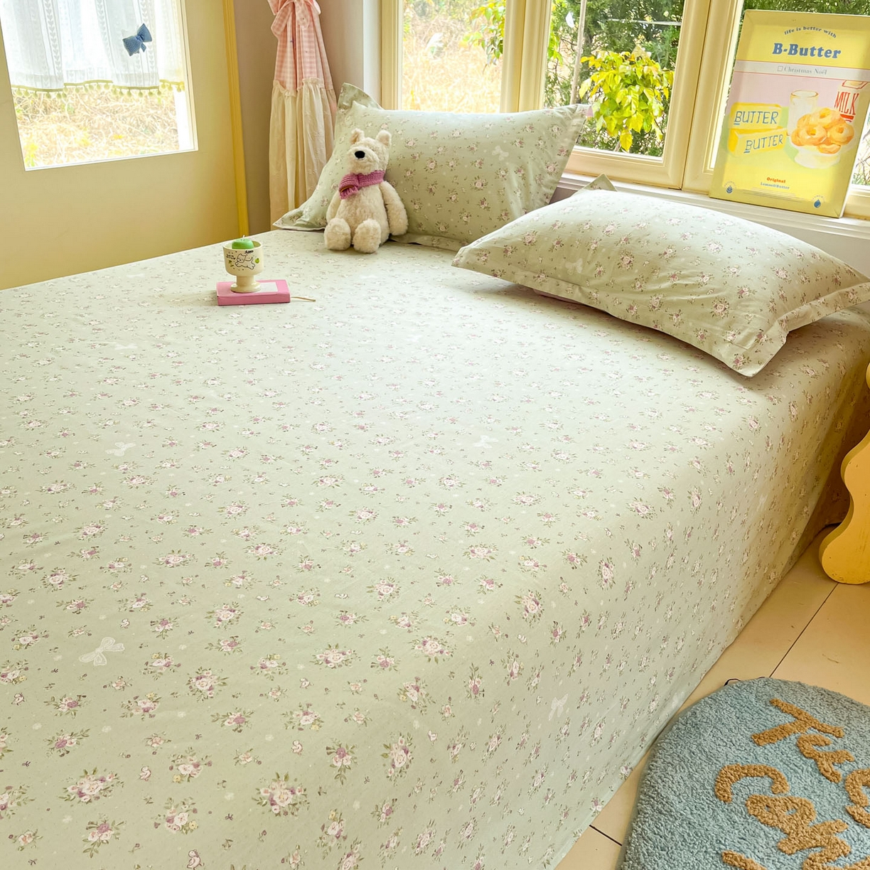 91家纺网 家纺一手货源 找家纺 莱通家纺 2026春夏新款全棉12868印花四件套单品系列-单床单 浅夏雏菊