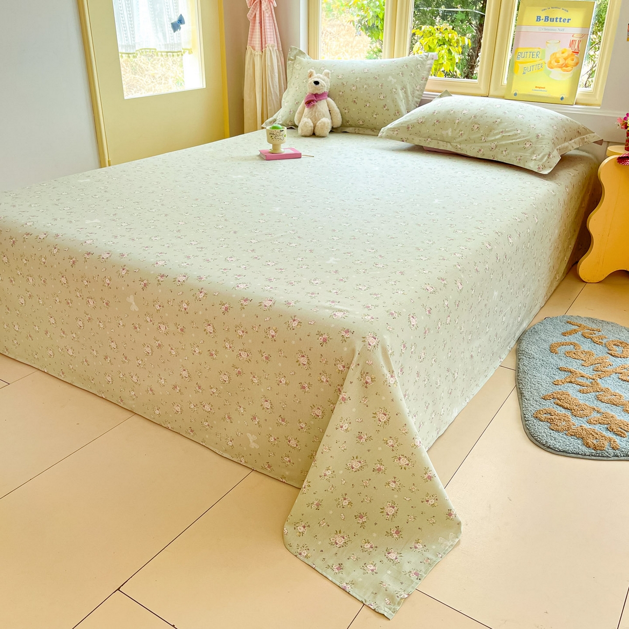 91家纺网 家纺一手货源 找家纺 莱通家纺 2026春夏新款全棉12868印花四件套单品系列-单床单 浅夏雏菊